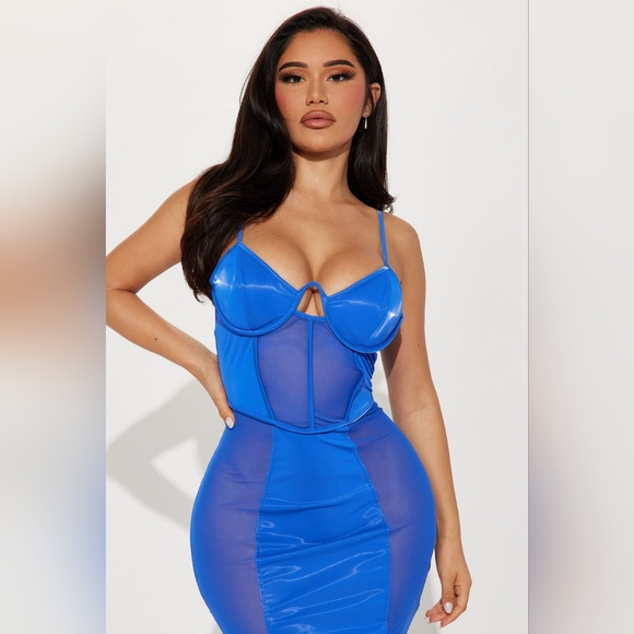 Blue mesh midi dress - Picture 3 of 3